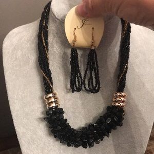 🆕 Black and Gold beaded necklace with matching earrings.